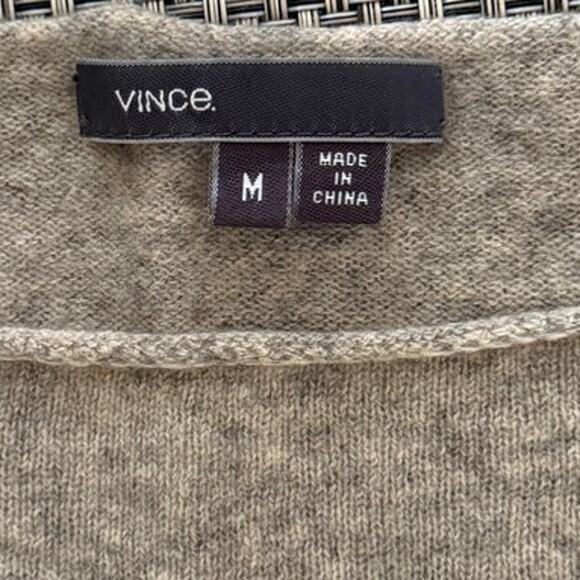 VINCE 100% CASHMERE Colorblock Slouchy Boatneck Long Sleeve Sweater Yello Gray M - Picture 4 of 5